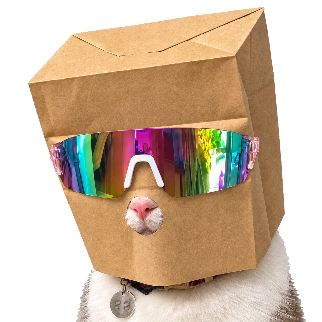 The same mysterious cat, still keeping the bag on